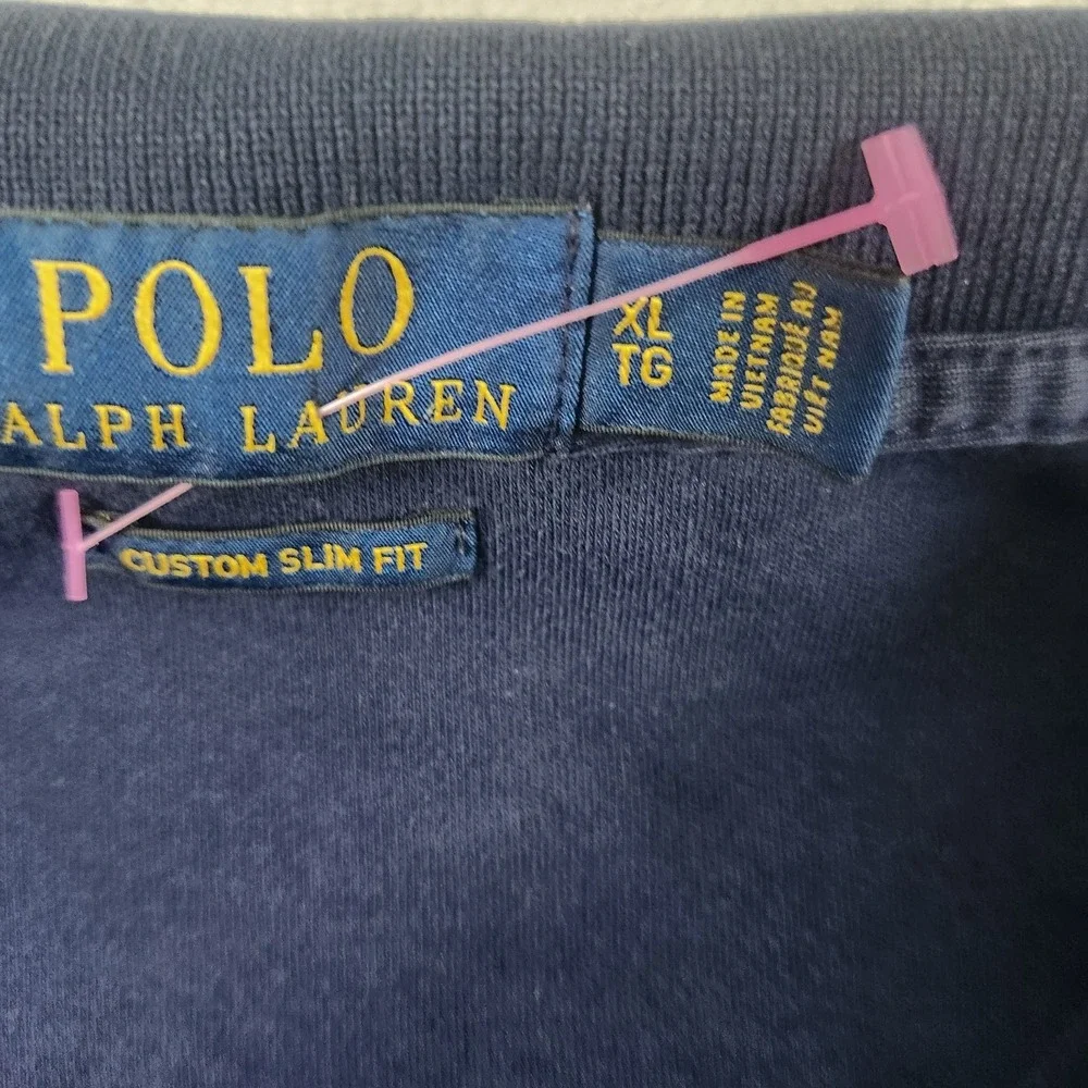 Polo Ralph Lauren Pima Custom Slim Fit Navy Blue Mens XL‎ Polo Shirt Flesh Pony